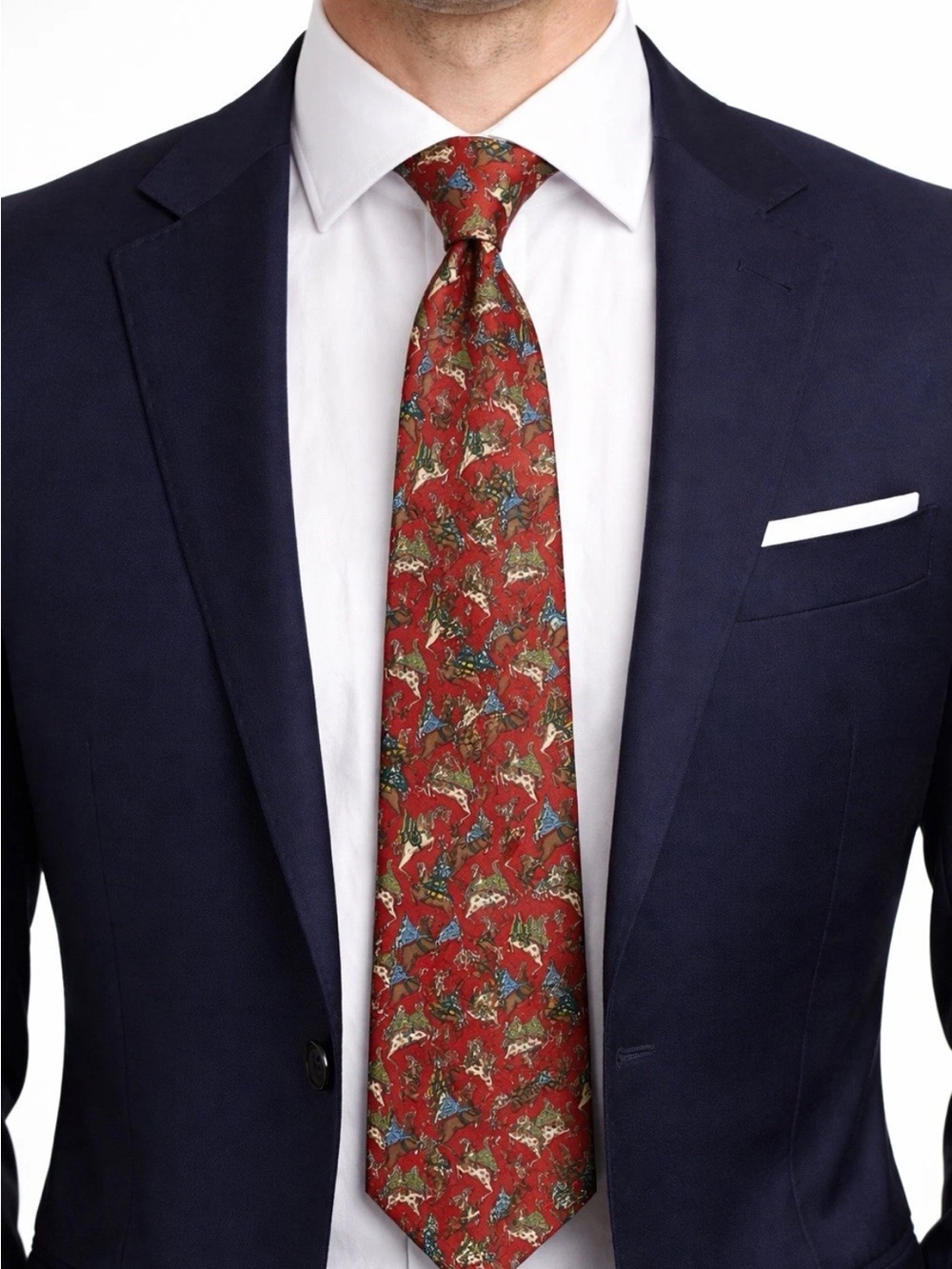 Salvatore Ferragamo Necktie Mens Equestrian Horse Print 100% Silk